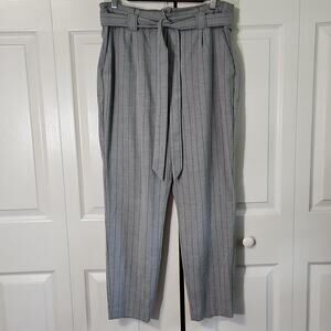 Express Womens Gray Pinstripe Dress Pants Size 12 Paperbag Tie Waist Super Soft